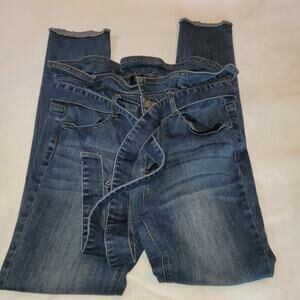 C'est toi black label paper bag waist belted blue jeans